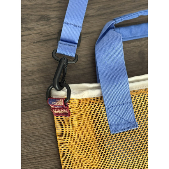 KAVU Cocoa Beach Travel Tote/Sling Bag Blue Canvas/Yellow Mesh Summer Adventure - Picture 5 of 13